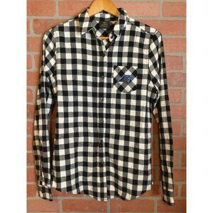 NFL Womens Juniors Plaid Flannel Button-Up Shirt Size M 7/9 Panthers